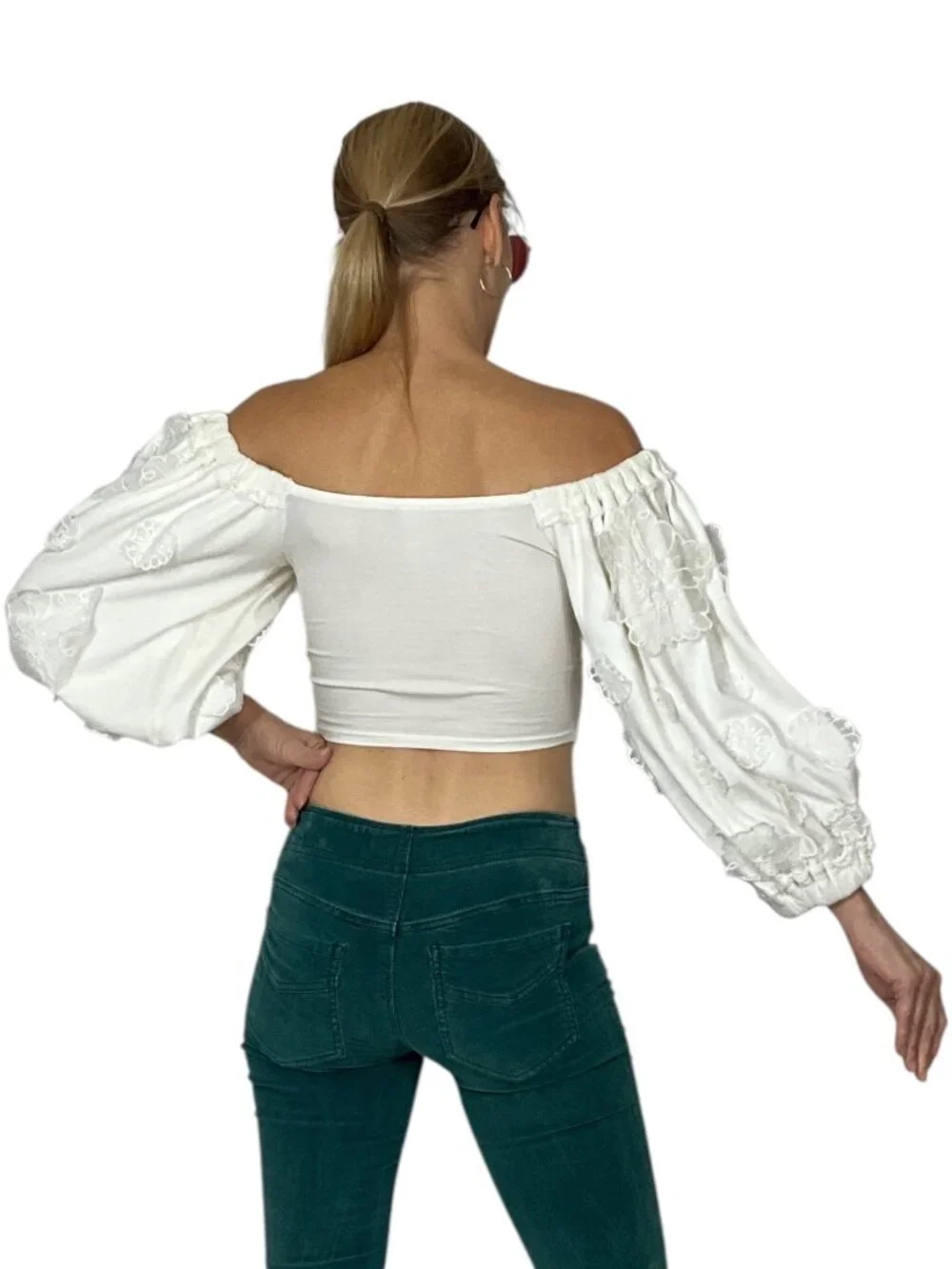 Free People Icing On Blouse Top XS Floral Lace Cropped Off-The-Shoulder